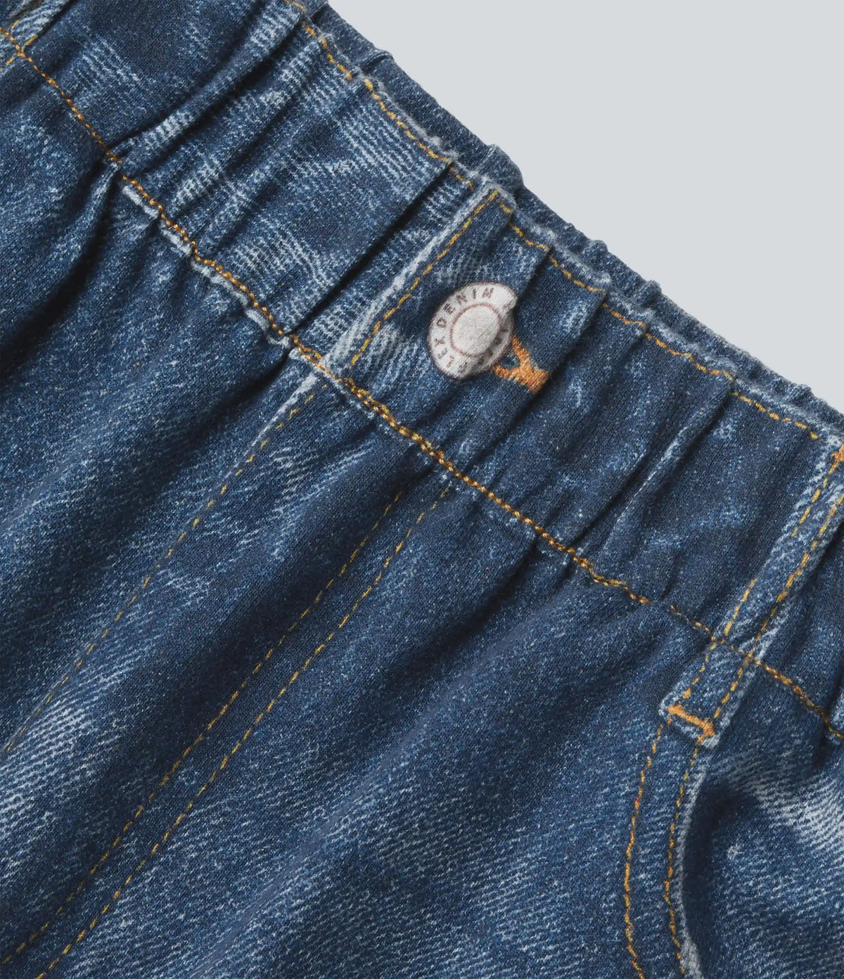High Waisted Denim Print French Terry Casual Joggers with Pockets