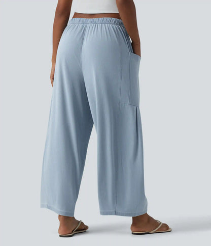 Halara Flex™ Mid Rise Drawstring Wide Leg Draped Lyocell Casual Jeans with Pockets