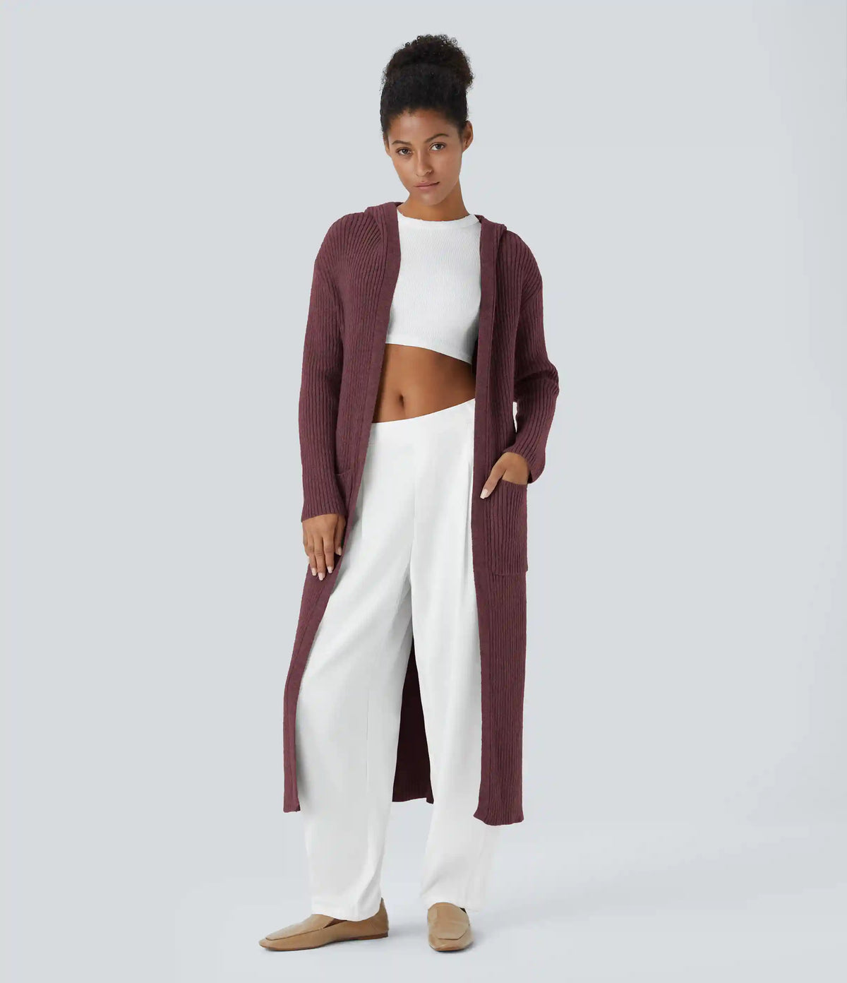 Hooded Long Sleeve Pocket Longline Casual Cardigan