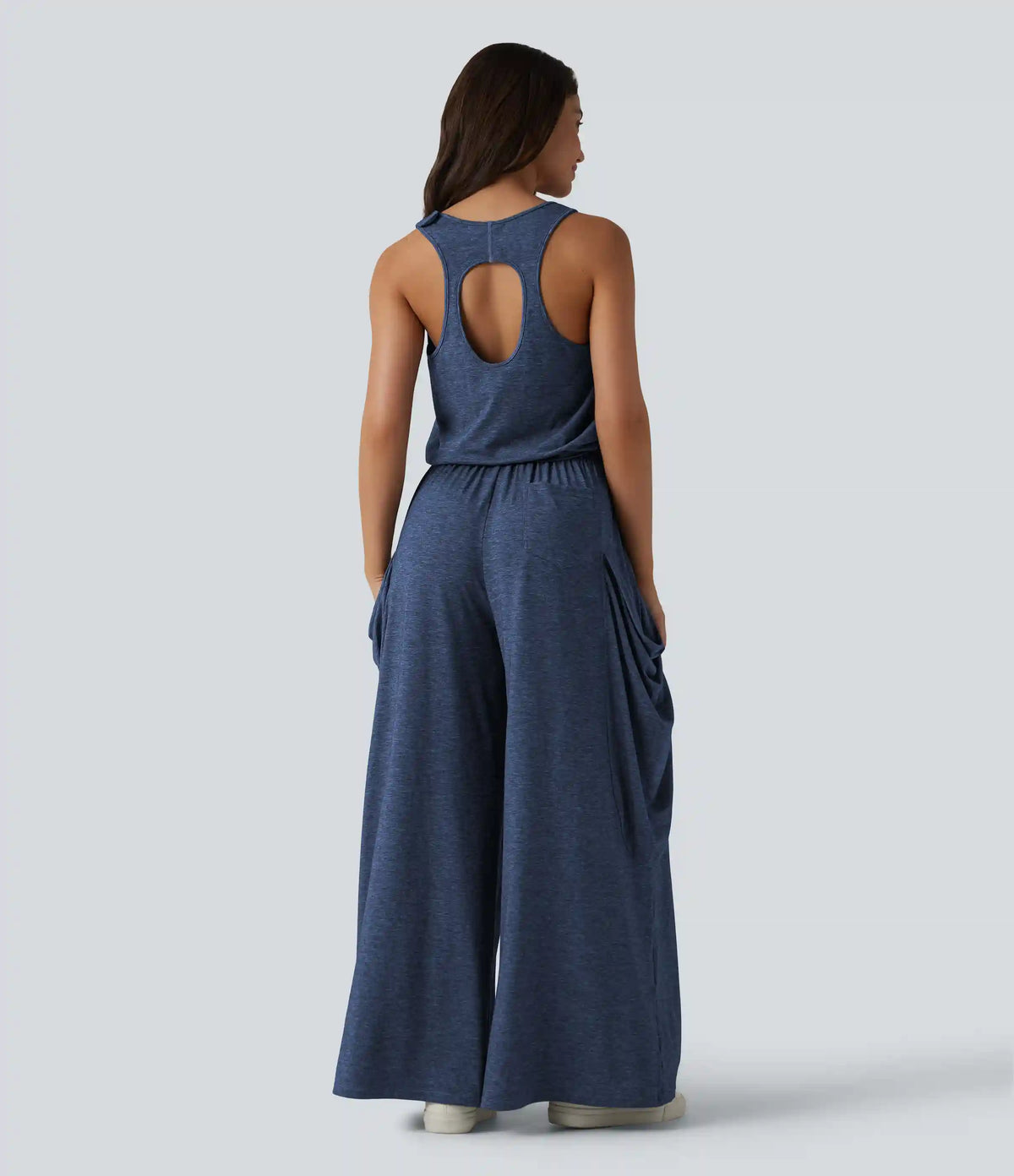 Sleeveless Cut Out Wide Leg Casual Jumpsuit with Pockets-Easy Peezy Edition