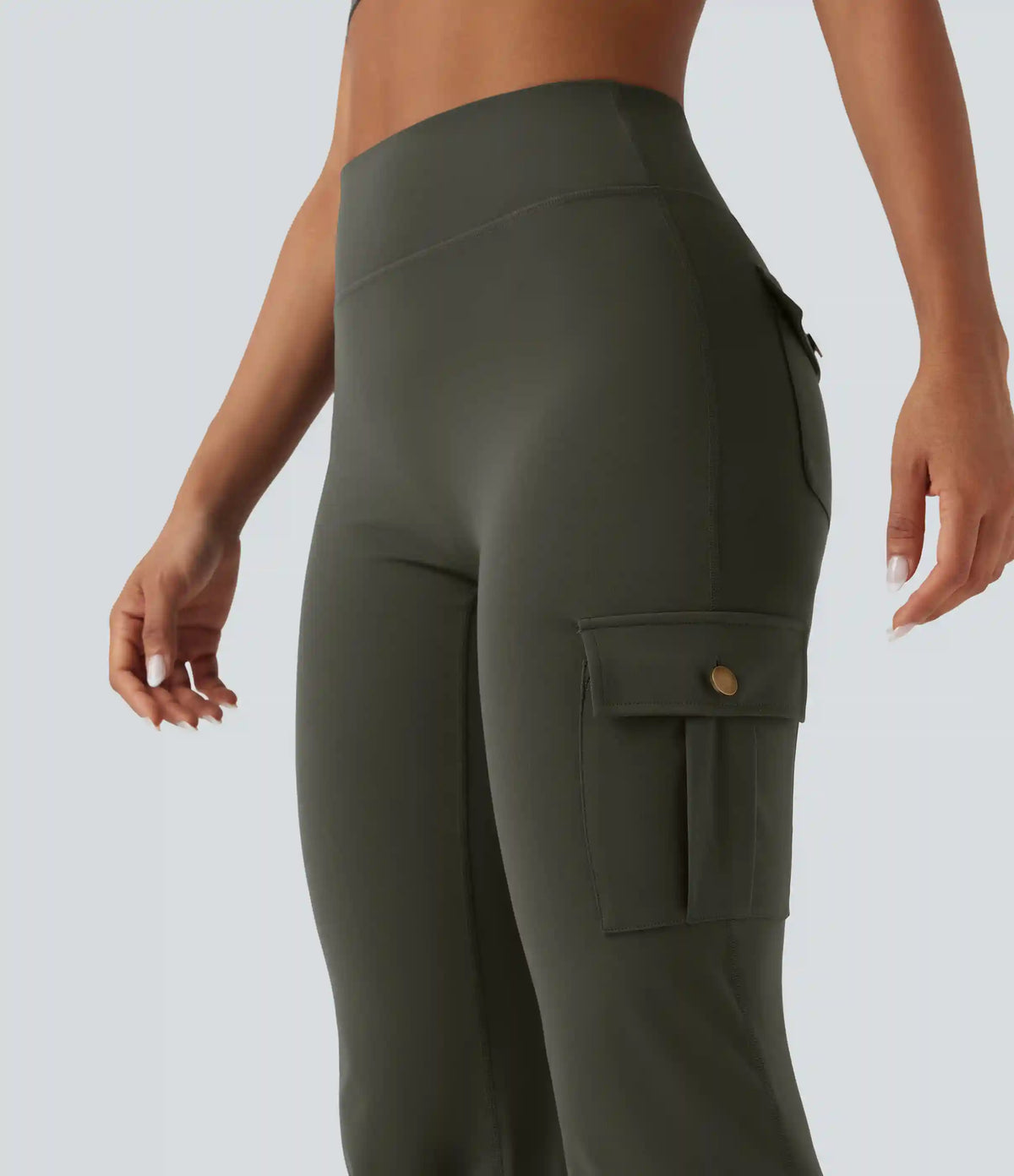 DayStretch High Waisted Tummy Control Ruched Workout Flare Pants with Pockets