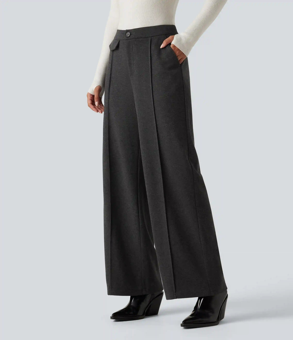 High Waisted Wide Leg Work Pants with Pockets