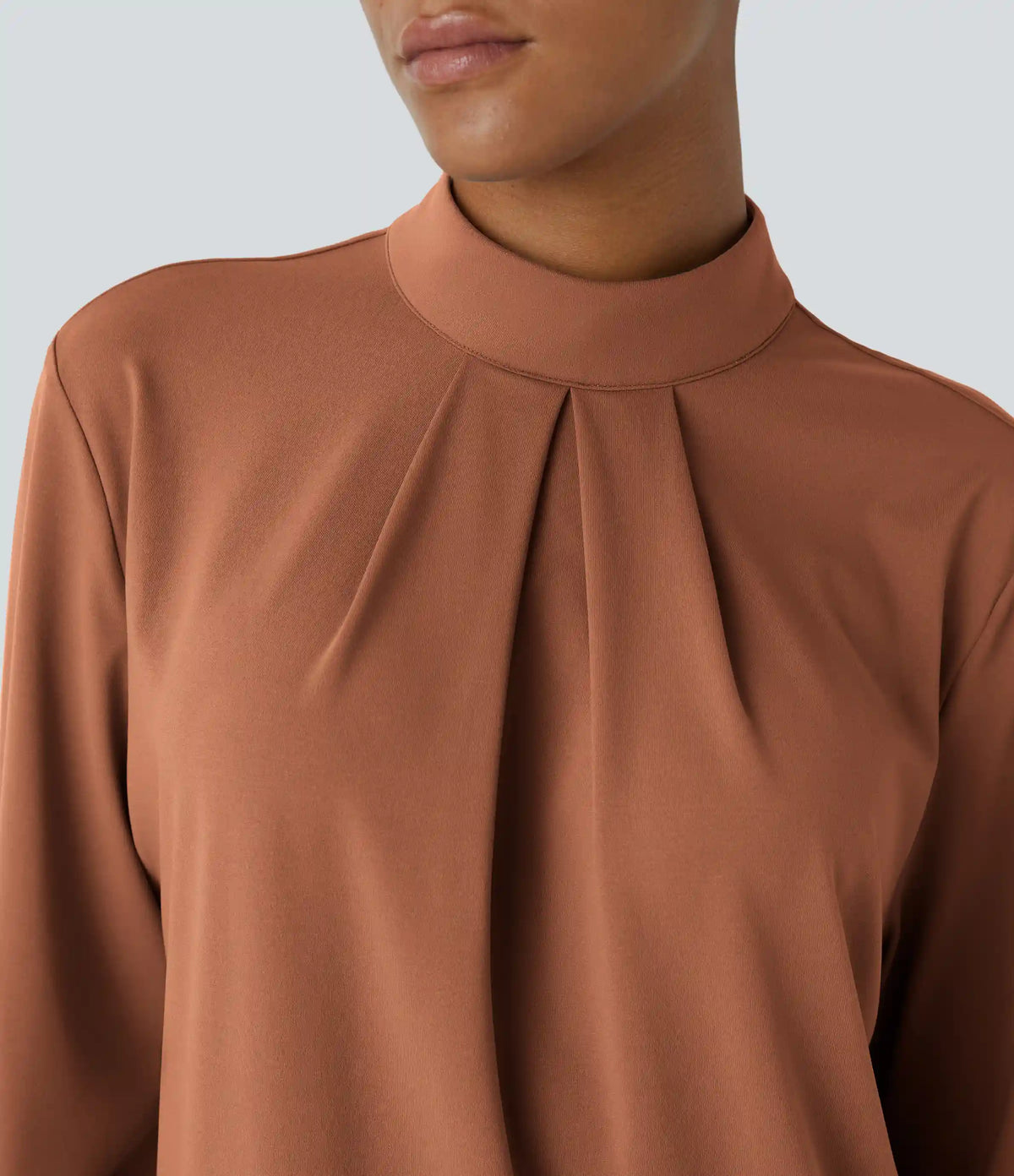 Stand Collar Back Long Sleeve Work Blouse