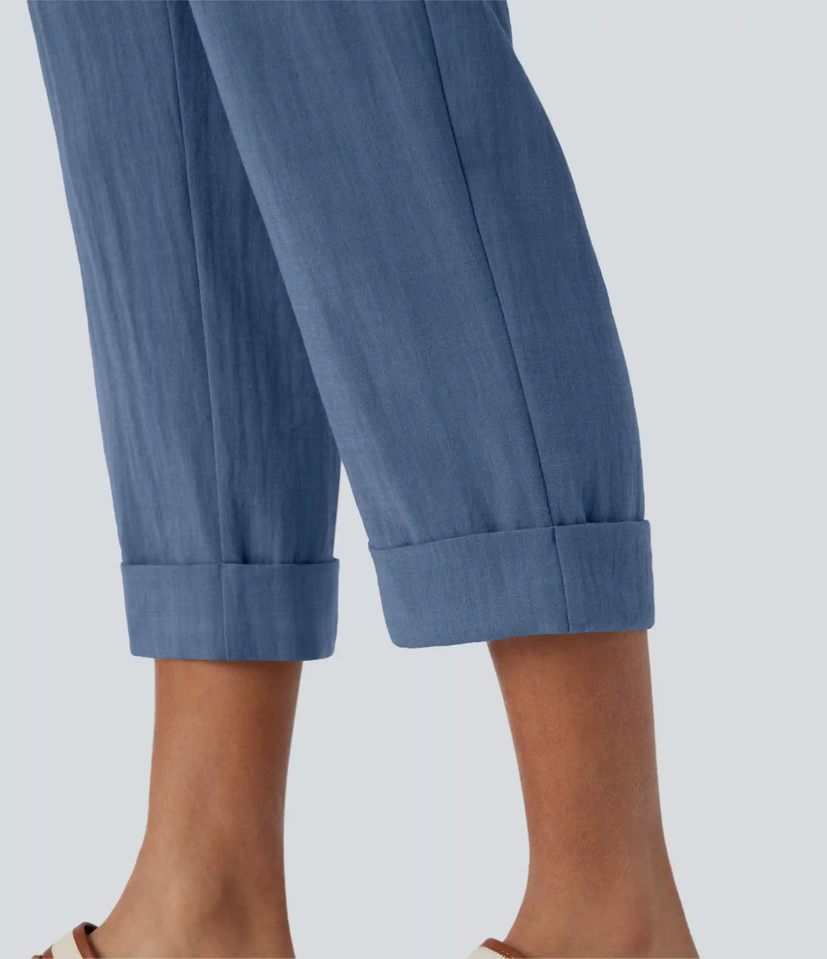 High Waisted Zipper Pocket Cropped Linen-Feel Pants