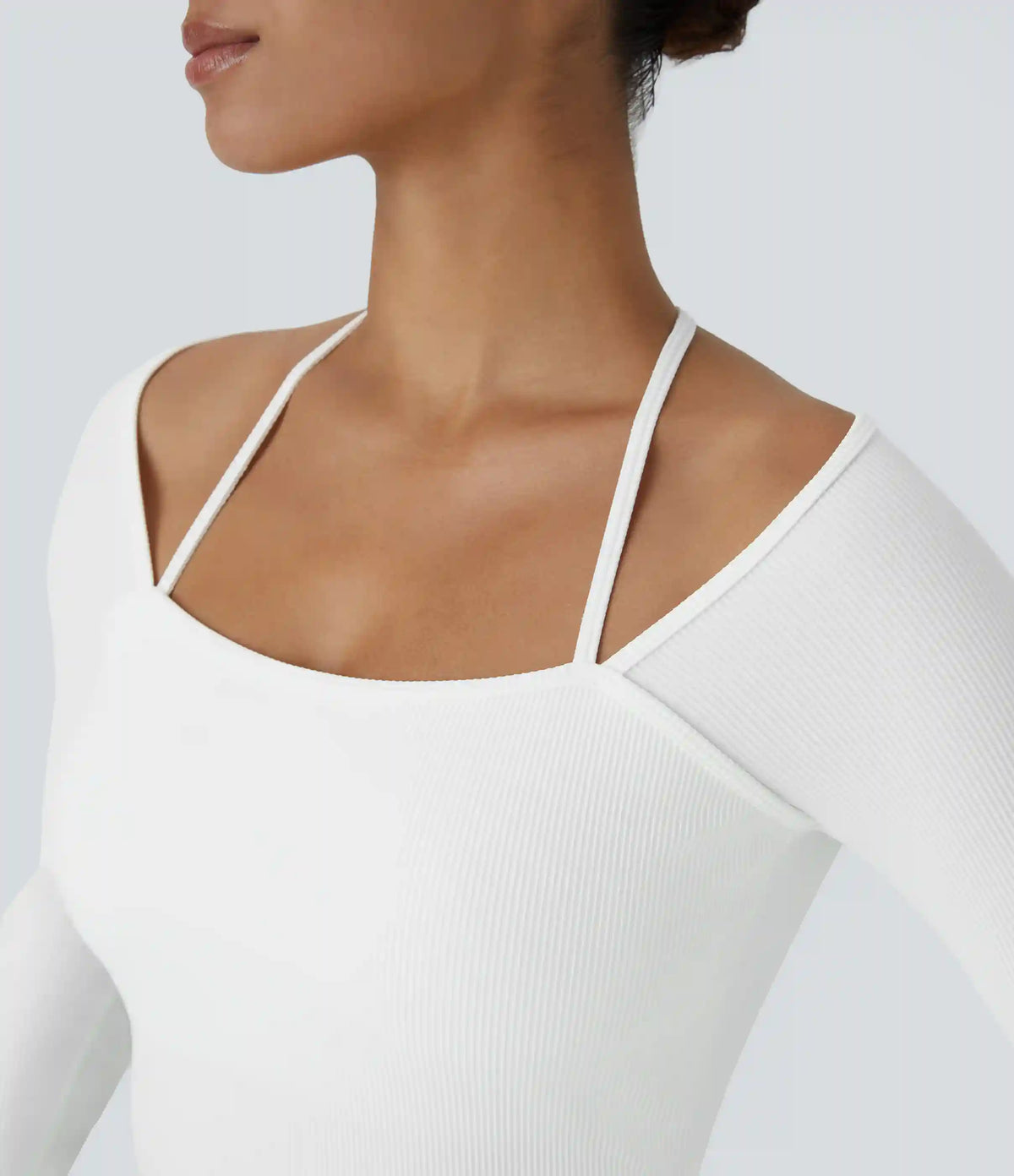 Ribbed Halter Strap Thumb Hole Yoga Sports Top