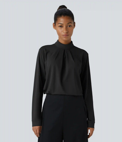 Stand Collar Back Long Sleeve Work Blouse