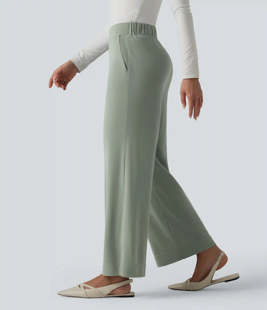 High Waisted Work Straight Leg Pants with Pockets