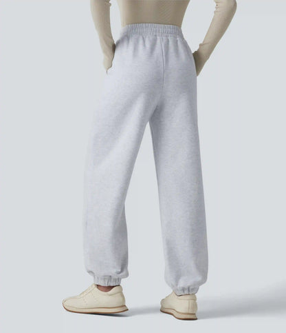 Foldover High Waisted Drawstring Fleece Casual Joggers with Pockets