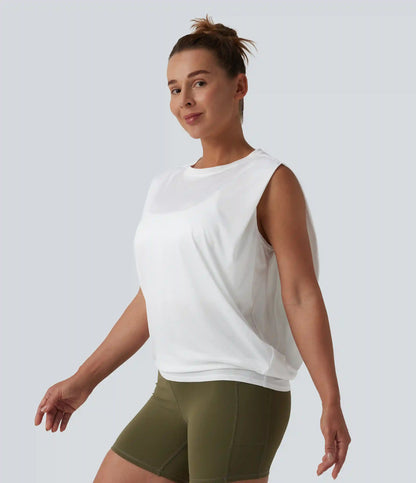 Round Neck Ruched Workout Tank Top
