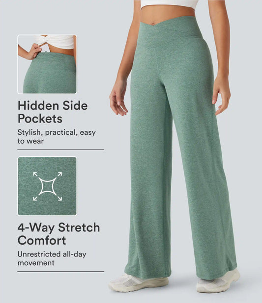 Crossover High Waisted Pocket Wide Leg Yoga Pants
