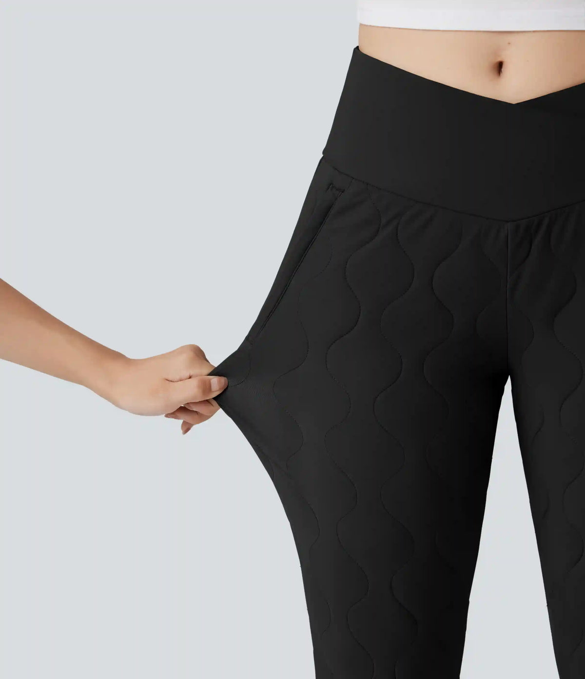 PuffFlex Crossover High Waisted Casual Quilted Joggers with Pockets