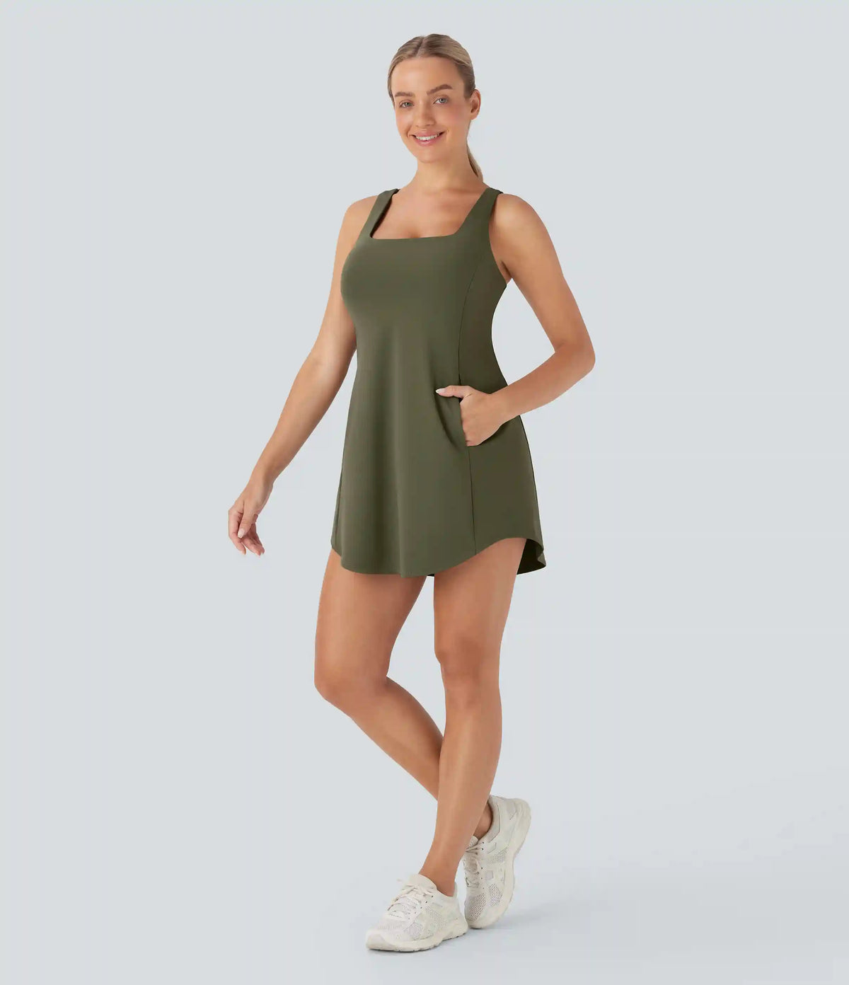SoftlyZero™ Plush Cut Out Pocket 2-Piece Mini Yoga Active Dress DD-F Cups