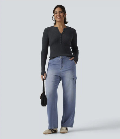 Halara Flex™ Mid Rise Straight Leg Casual Cargo Jeans with Pockets