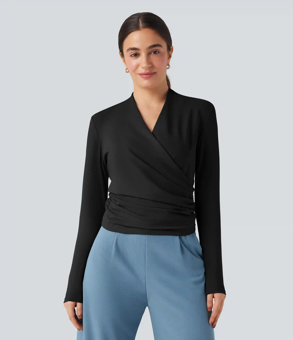 V-neck Long Sleeve Ruched Work Top