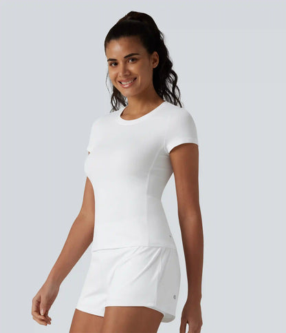 Round Neck Short Sleeve InstantCool Running Sports Top with Pockets-UPF50+