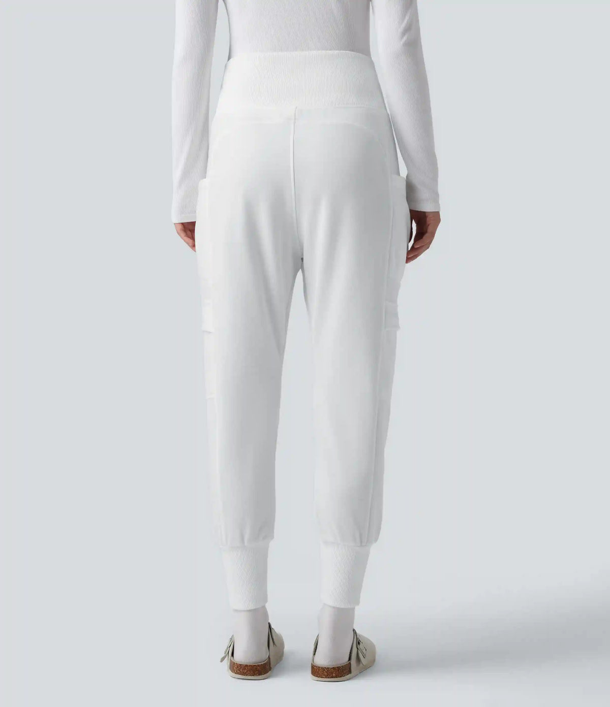 High Waisted Foldover Pocket Harem Fleece Casual Cargo Joggers