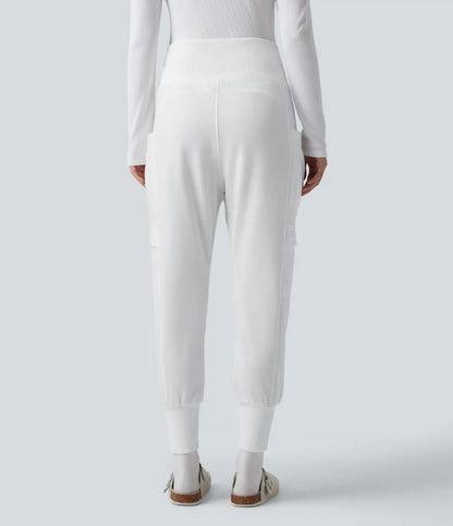 High Waisted Foldover Pocket Harem Fleece Casual Cargo Joggers