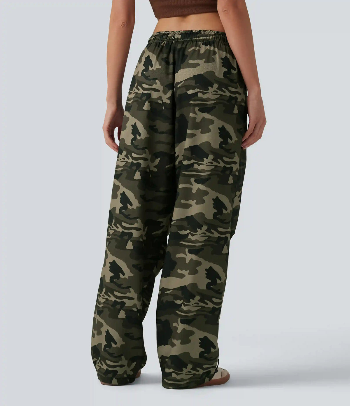 Mid Rise Drawstring Camo Casual Cargo Baggy Pants with Pockets