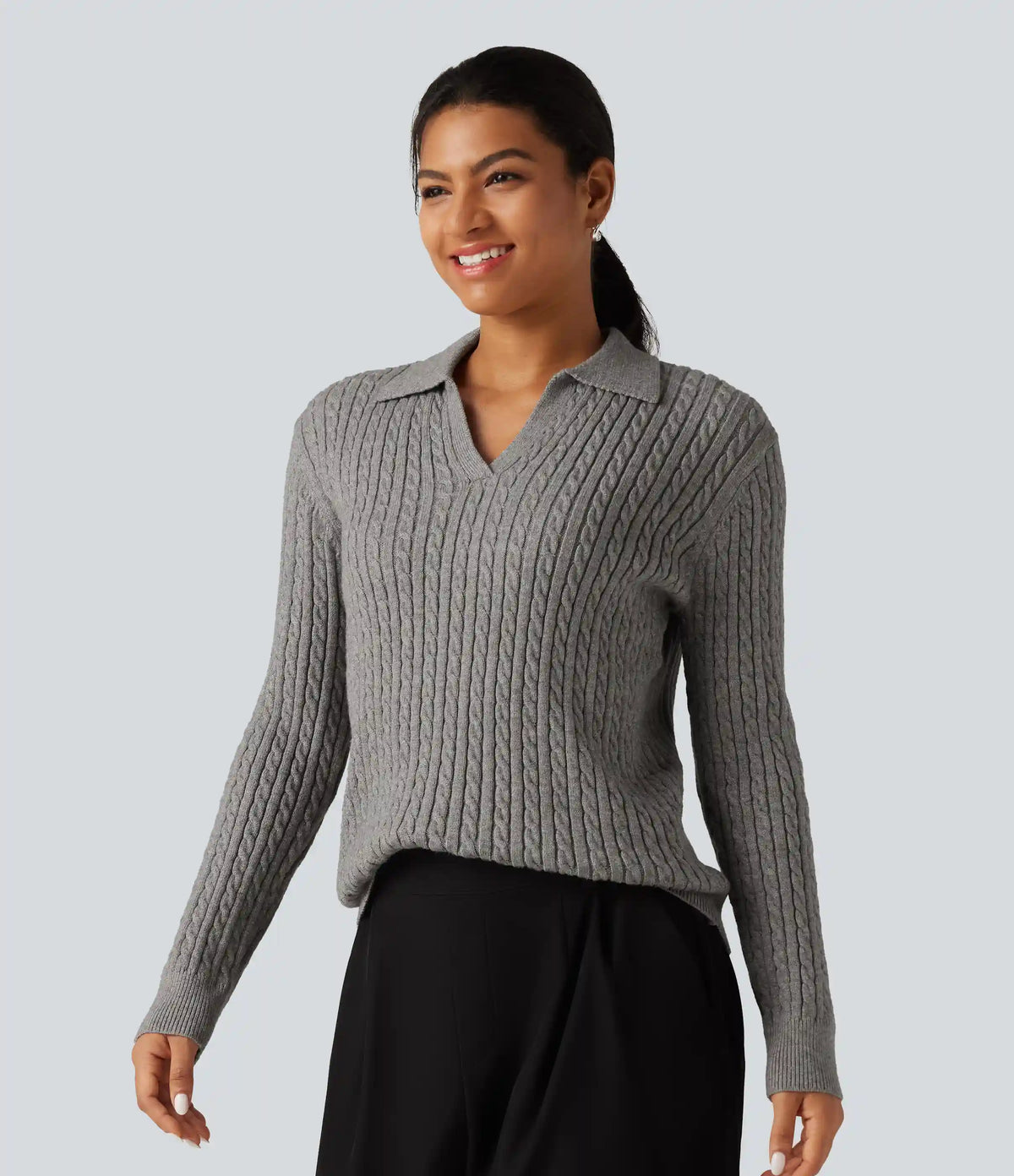 Lapel Long Sleeve Work Sweater