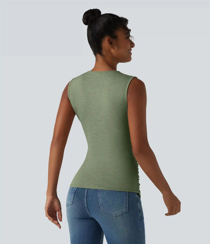 V Neck Crossvoer Ruched Casual Tank Top