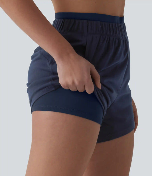 High Waisted 2-in-1 Casual Sweat Shorts 4'' with Pockets