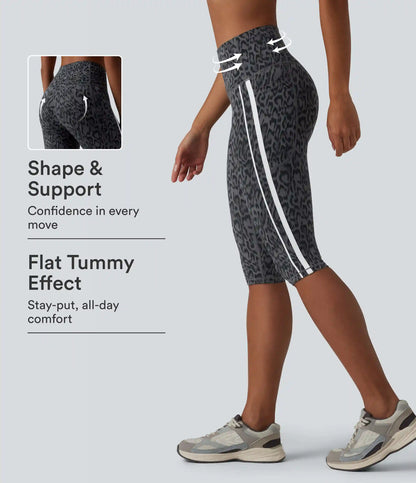 Halara UltraSculpt™ Leopard Print High Waisted Tummy Control Color Block Stripe Pedal Pusher Training Leggings with Pockets