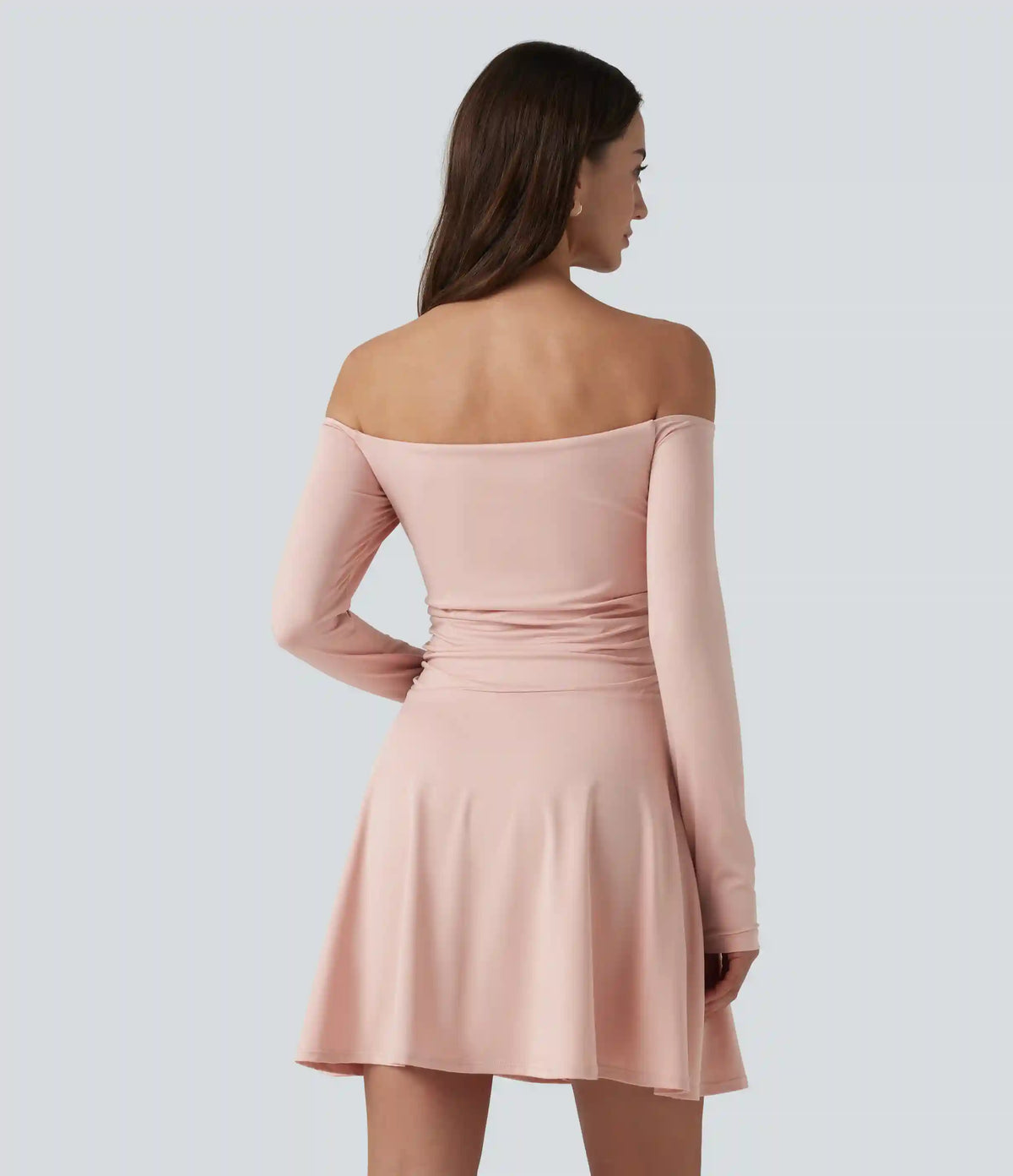 Off-shoulder Long Sleeve Ruched 2-in-1 Built-in Bra Casual Dress with Pocket-Easy Peezy