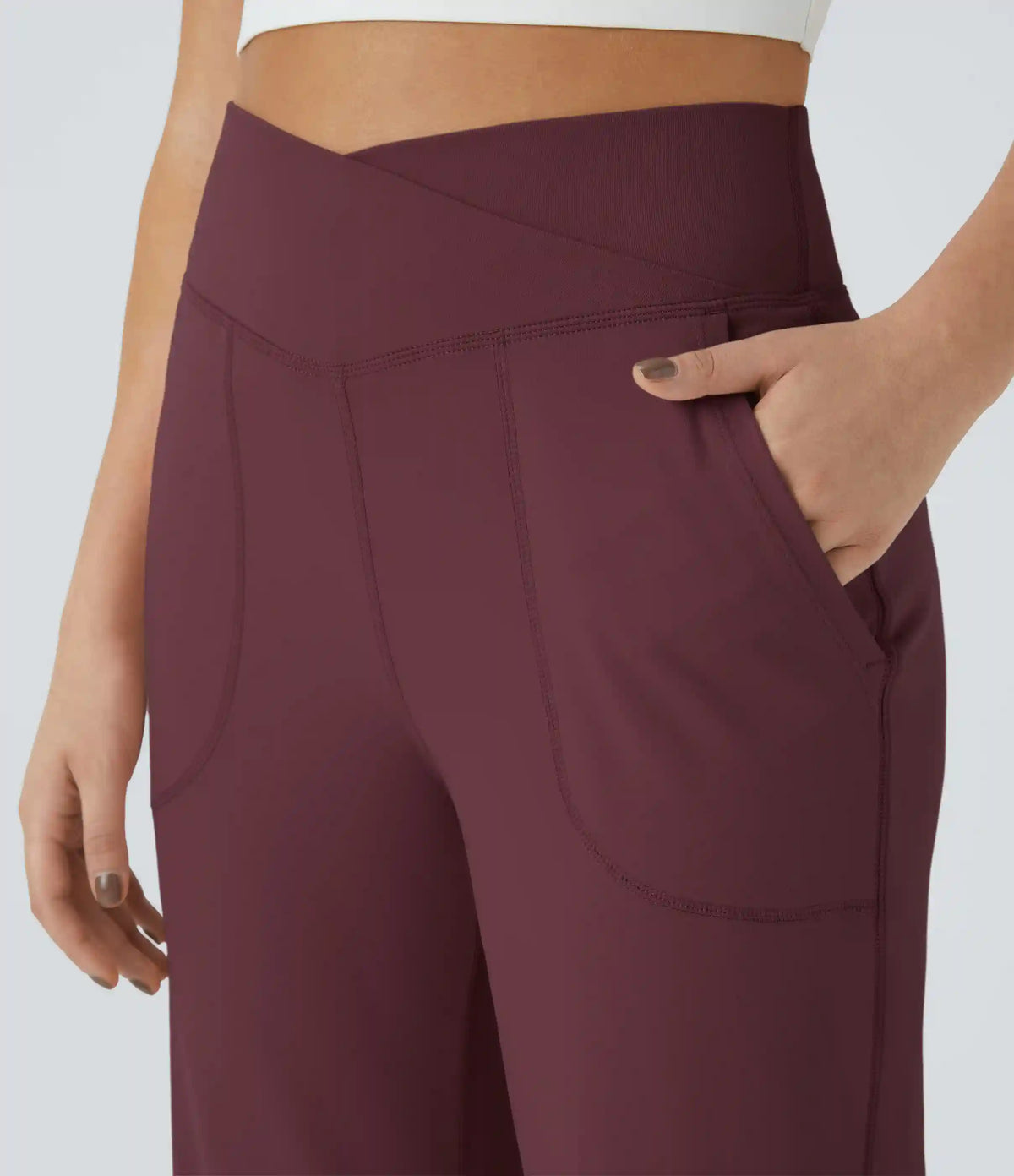 DayStretch Crossover Pocket Hem Wide Leg Yoga Pants-Smile