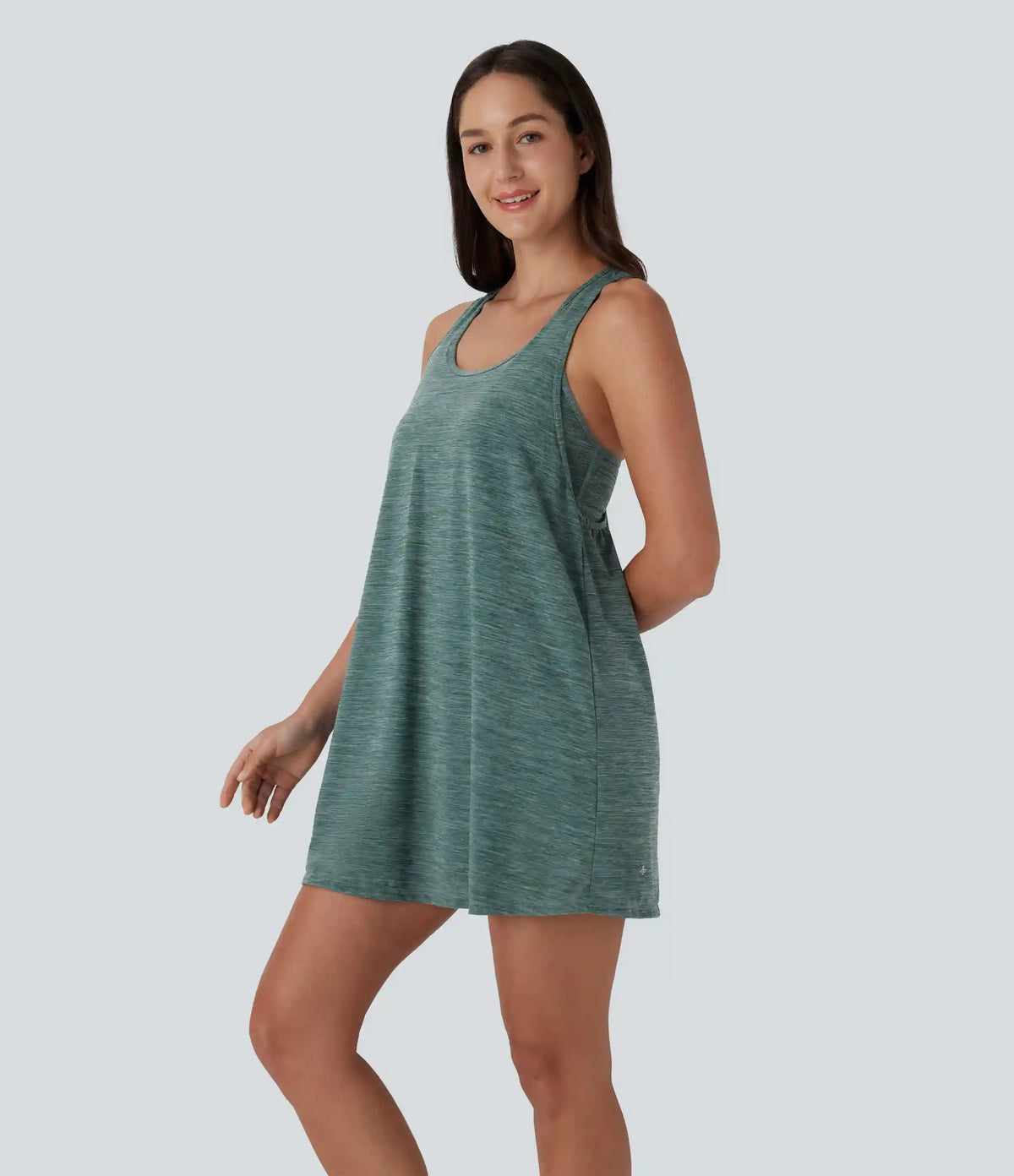U Neck Racerback Contrast Mesh 2-Piece Pocket Mini Yoga Active Dress