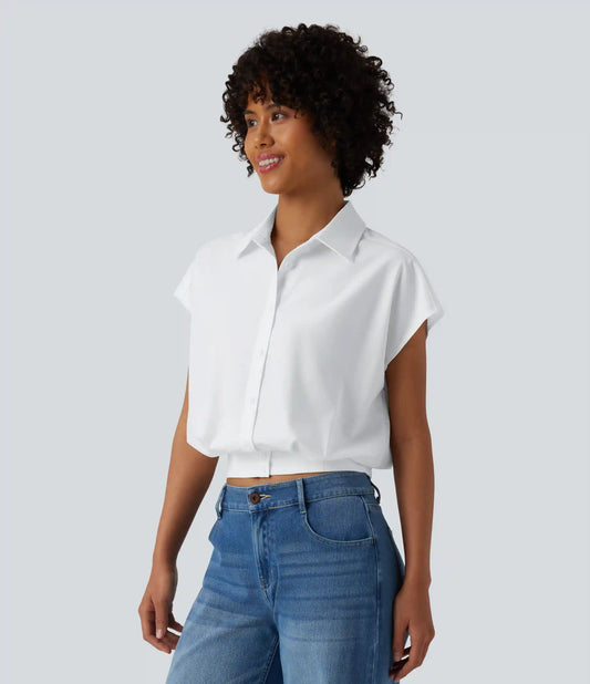 Collar Cap Sleeve Button Fly Casual Shirt