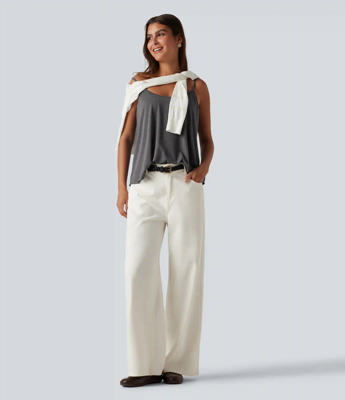 Scoop Neck Built-in Bra Heathered Casual Tank Top
