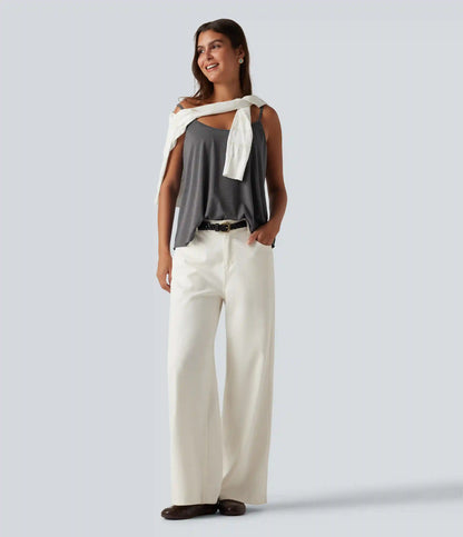 Scoop Neck Built-in Bra Heathered Casual Tank Top