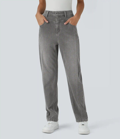 Halara Flex™ High Waisted Zipper Pockets Washed Casual Jeans