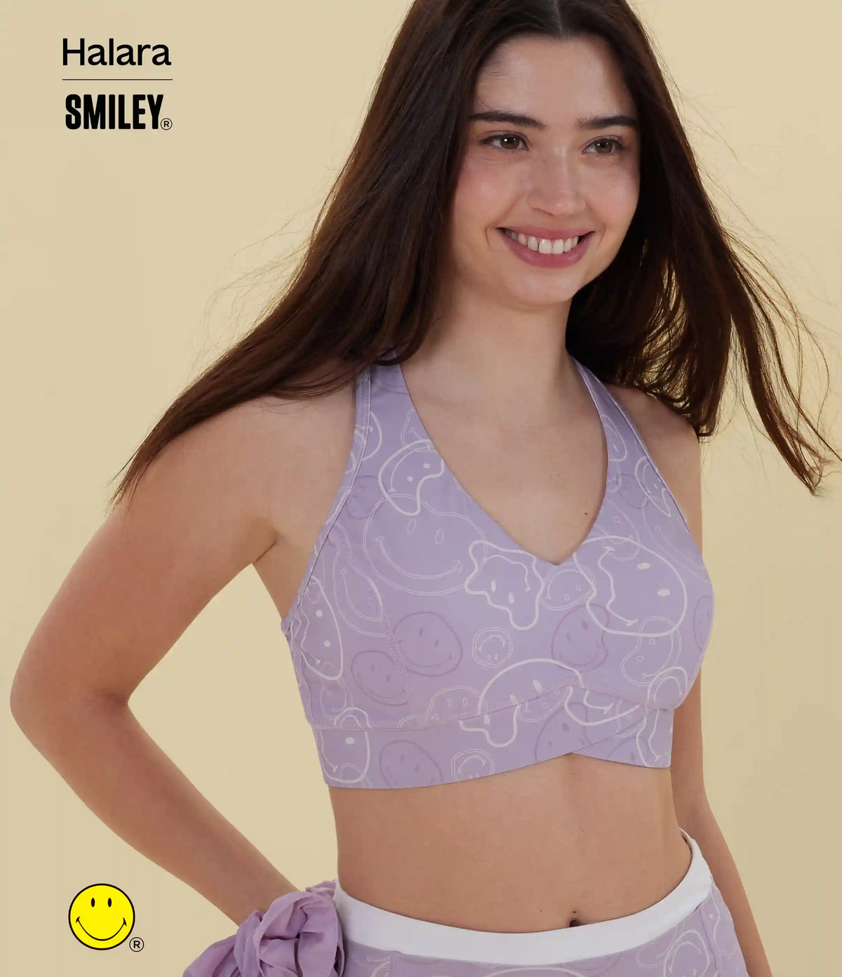 Halara X Smiley® Halara UltraSculpt™ Medium Support V Neck Racerback Training Sports Bra