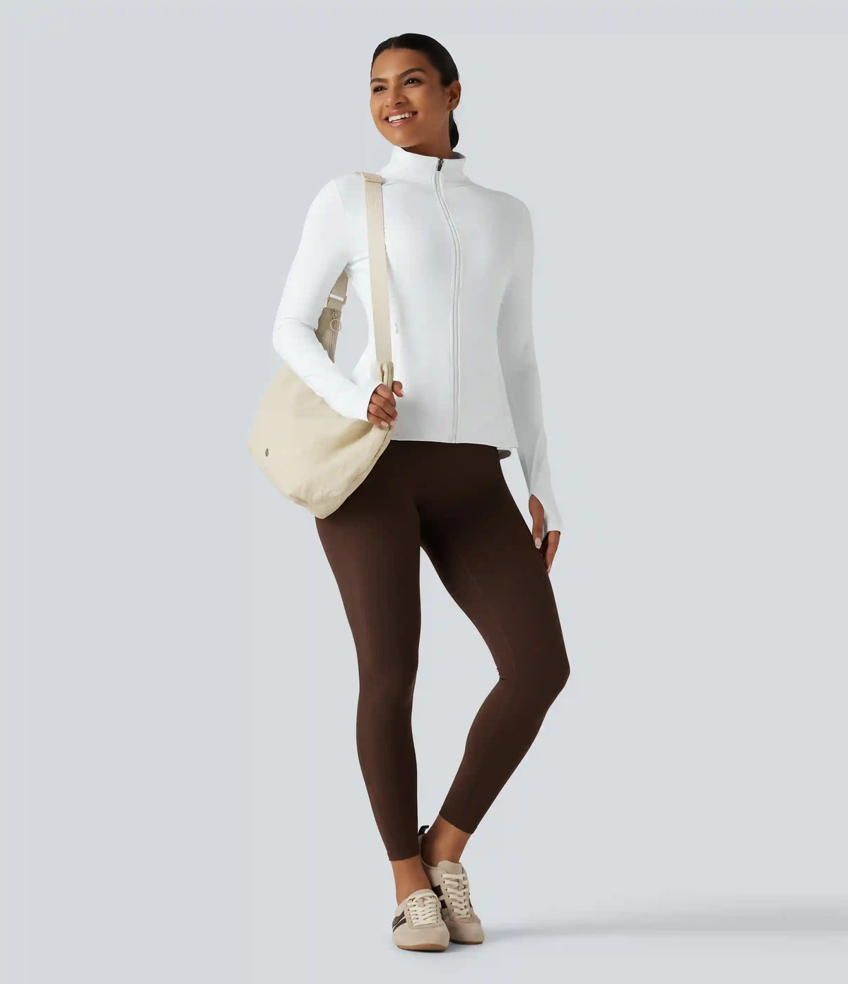 SoftlyZero™ Airy Stand Collar Long Sleeve Thumb Hole Eyelet Ruffle Hem InstantCool Yoga Jacket with Pockets-UPF50+