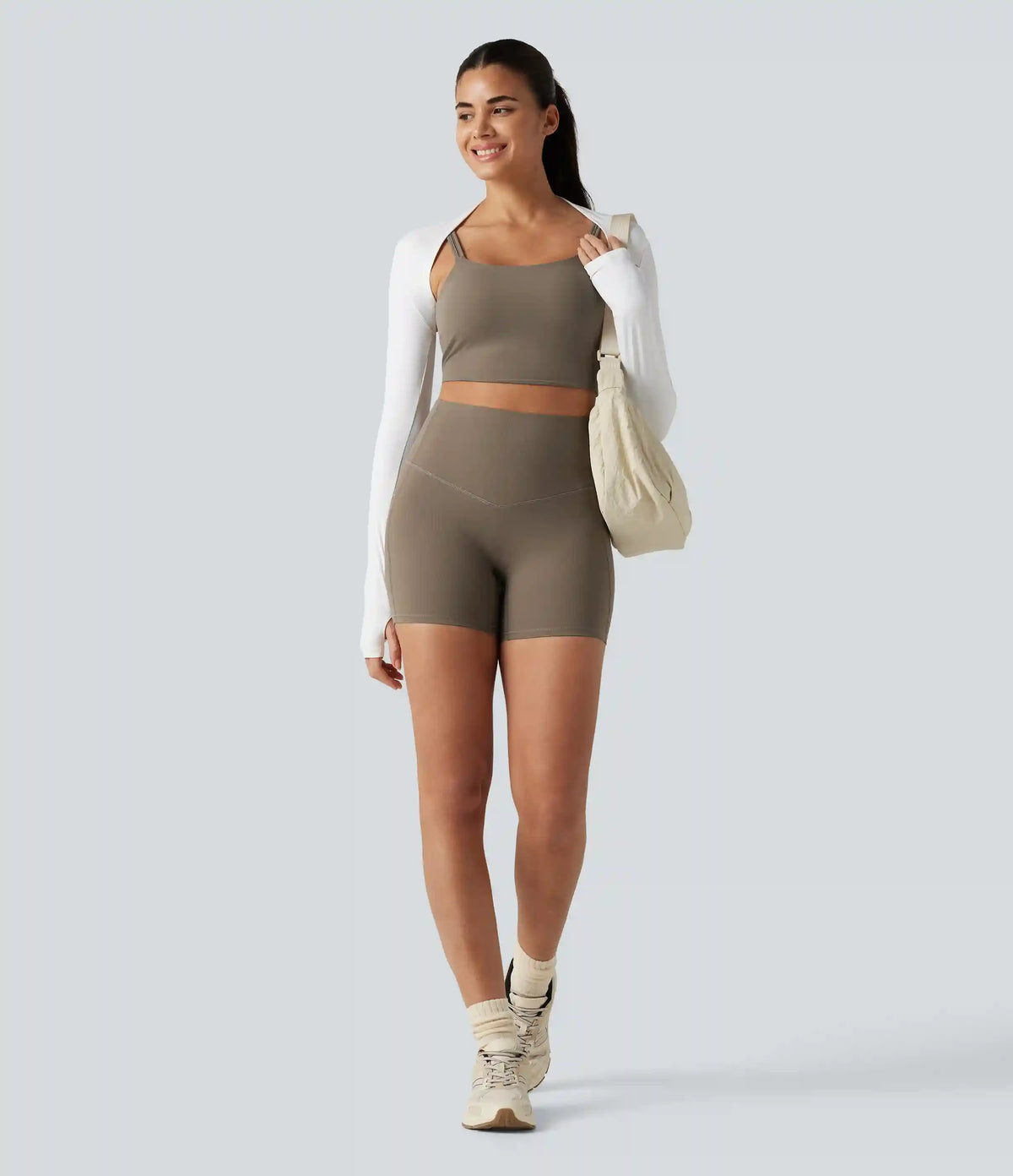 Halara UltraSculpt™ Ribbed High Waisted Tummy Control Yoga Biker Shorts 5'' with Pockets