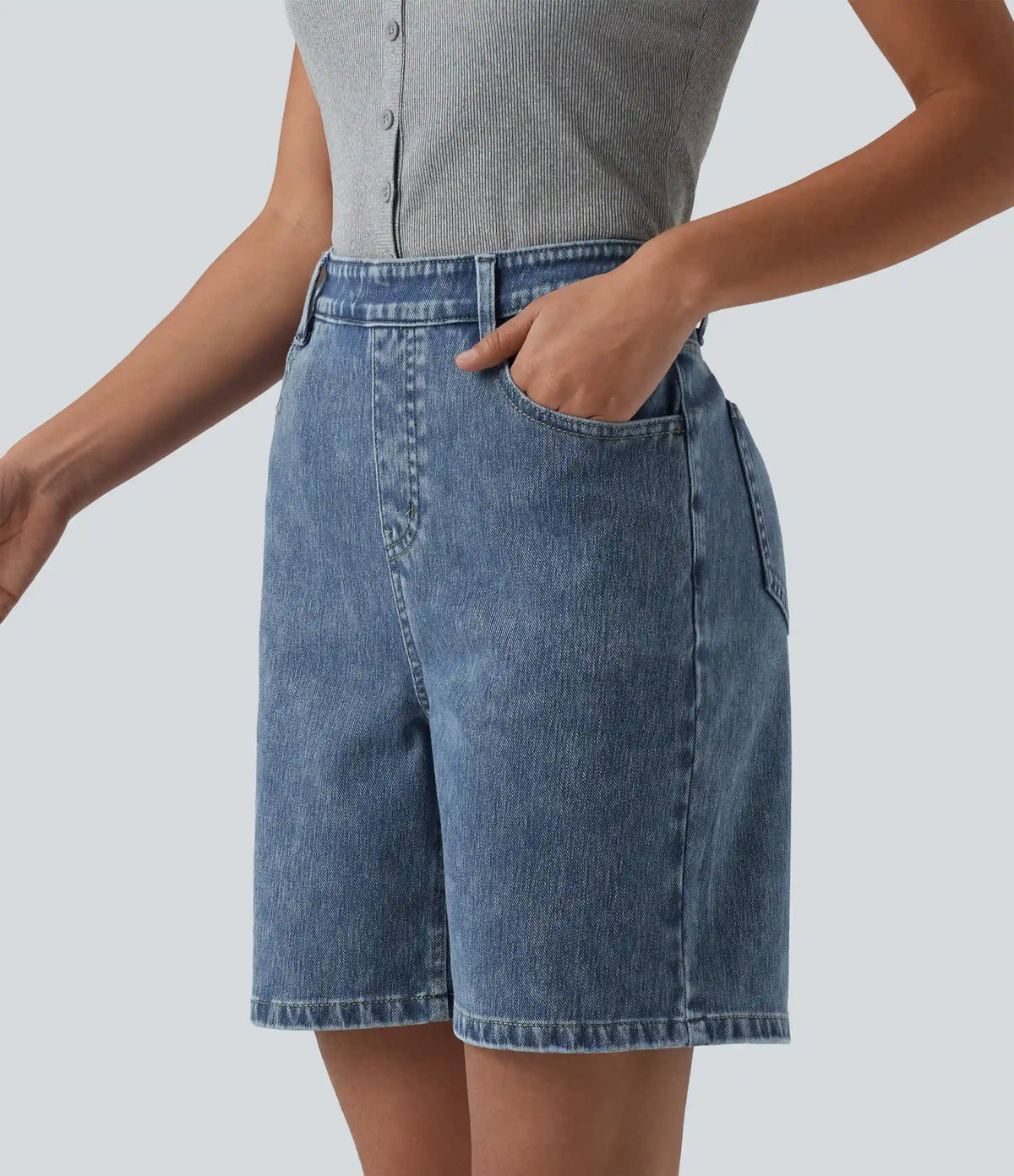 Halara Flex™ High Waisted Denim Casual Bermuda Shorts 7'' with Pockets