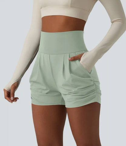 SoftlyZero™ Airy High Waisted Ruched InstantCool Yoga Shorts 3'' with Pockets