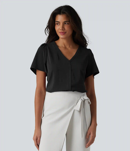 V Neck Short Sleeve Work Top