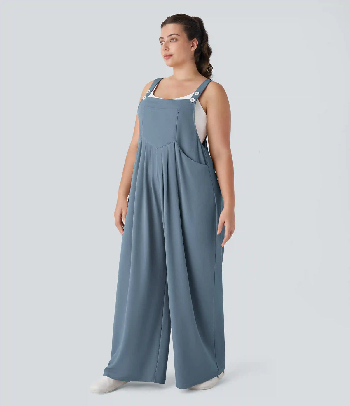 Pockets Waffle Casual Plus Size Overalls