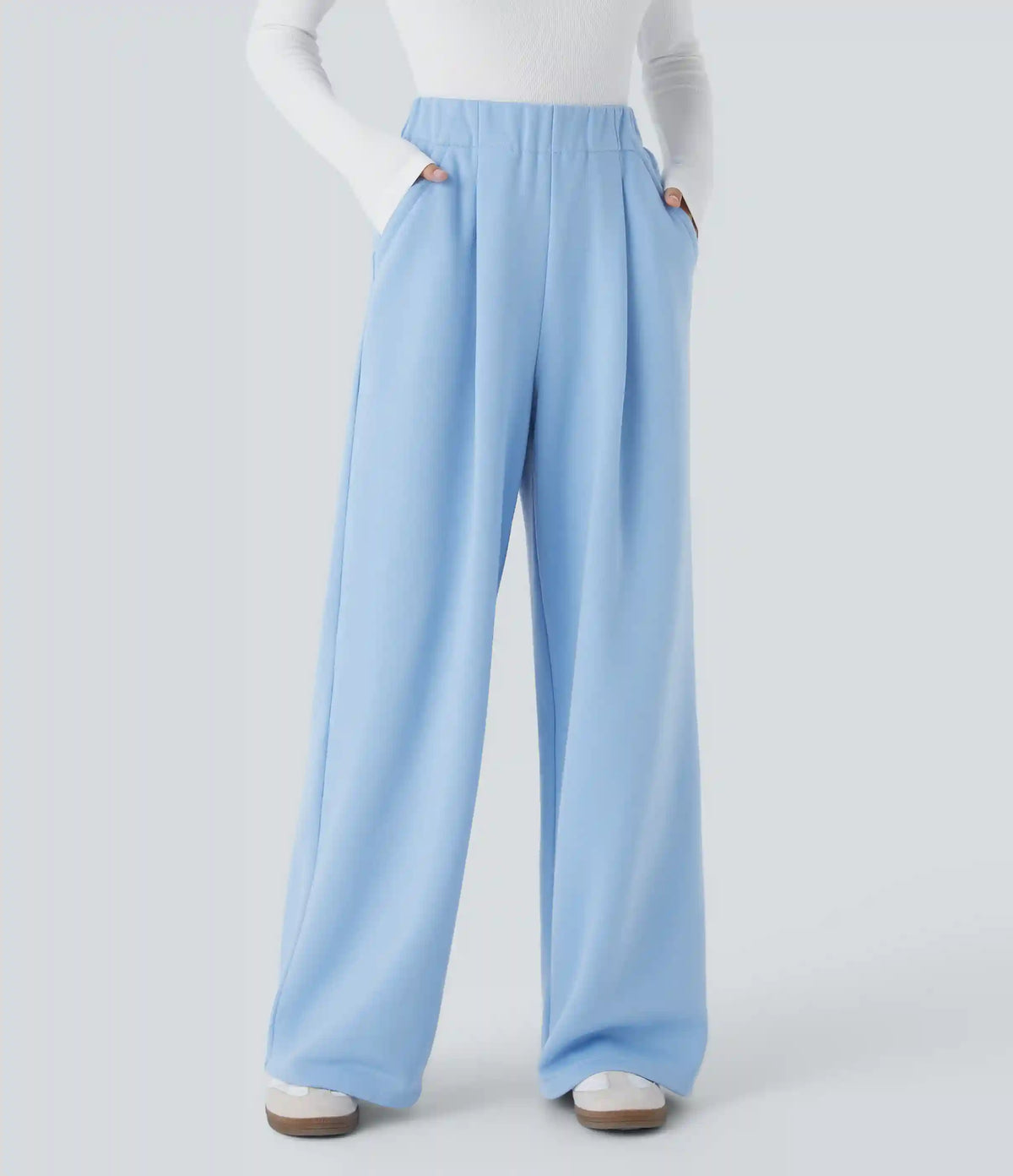 High Waisted Pocket Wide Leg Fleece Casual Pants