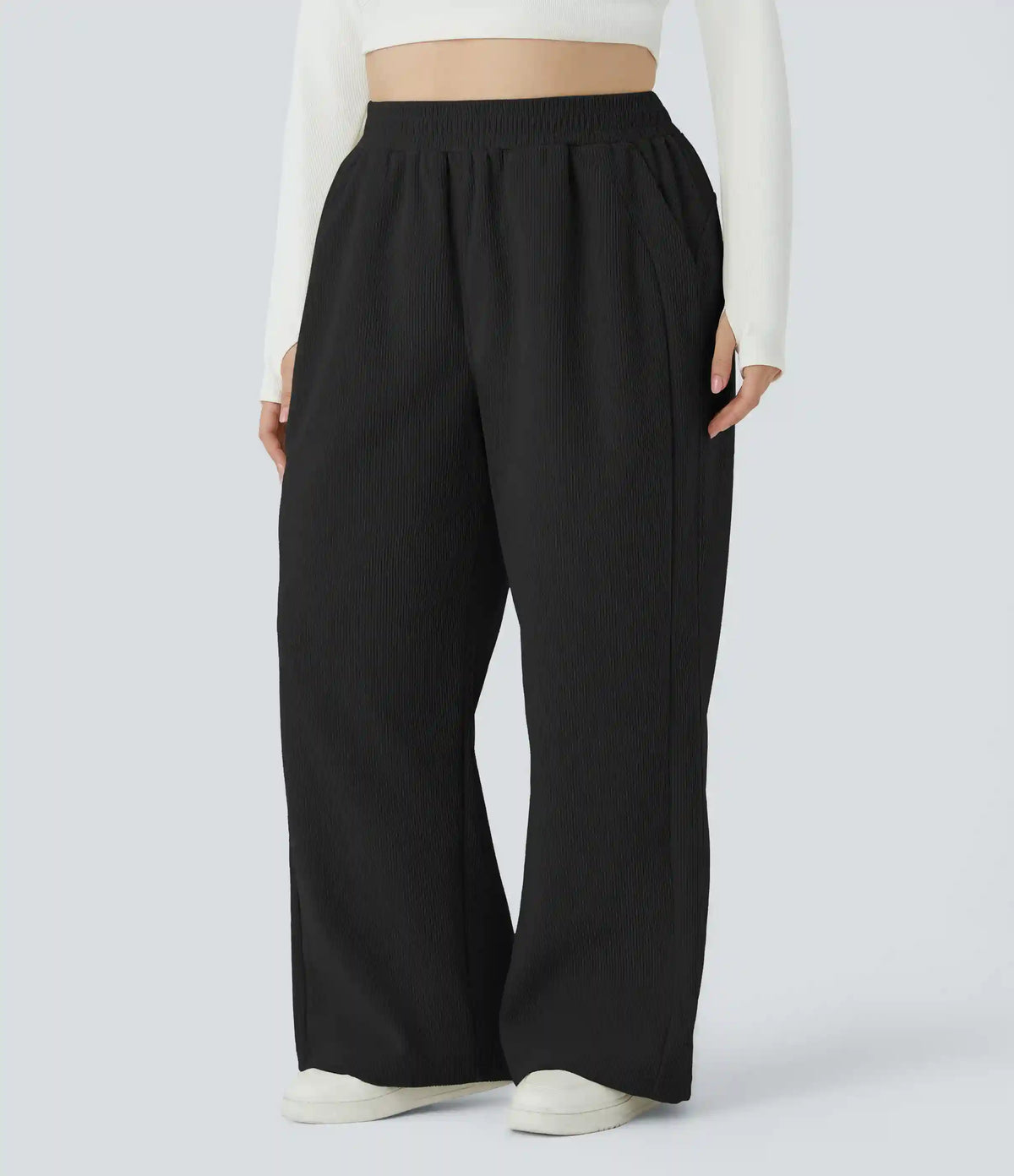 High Waisted Pocket Straight Leg Mop Corduroy Casual Plus Size Pants