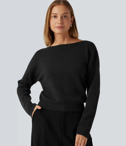Boat Neck Long Sleeve Casual Sweater