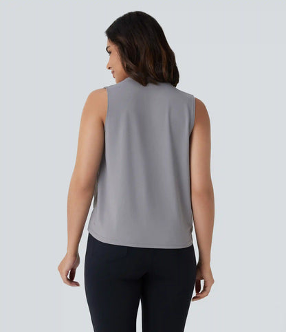 V Neck Sleeveless Wrapped Crossover Work Blouse