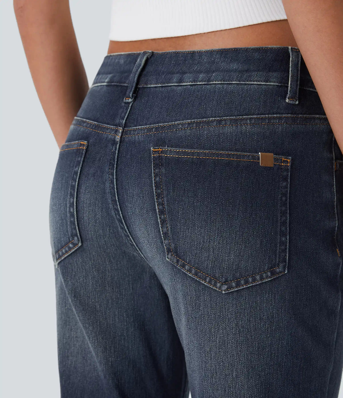 Halara Flex™ Low Rise Zipper Pockets Washed Casual Bootcut Jeans