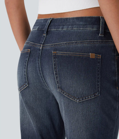Halara Flex™ Low Rise Zipper Pockets Washed Casual Bootcut Jeans