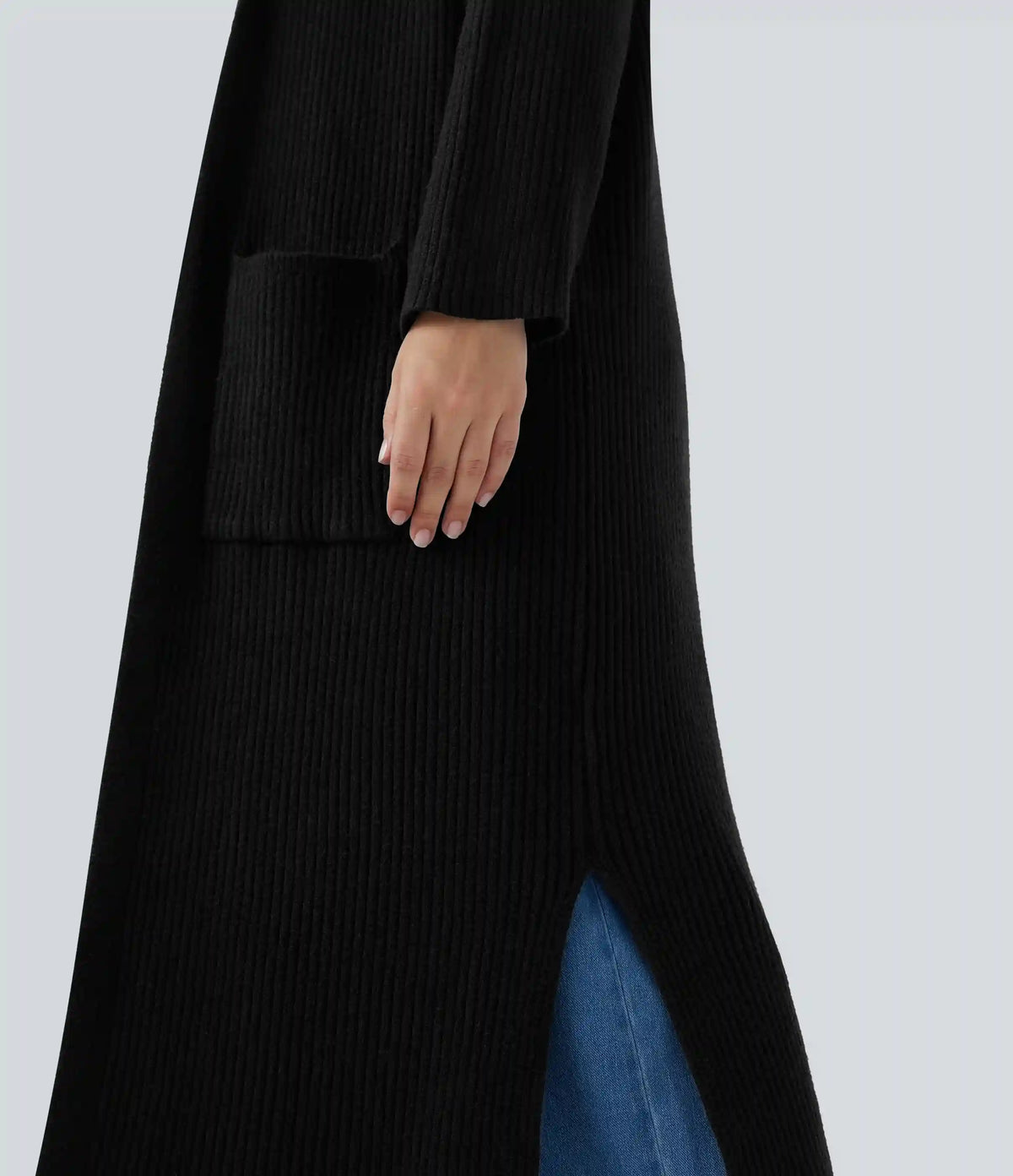 Hooded Long Sleeve Pocket Longline Casual Plus Size Cardigan
