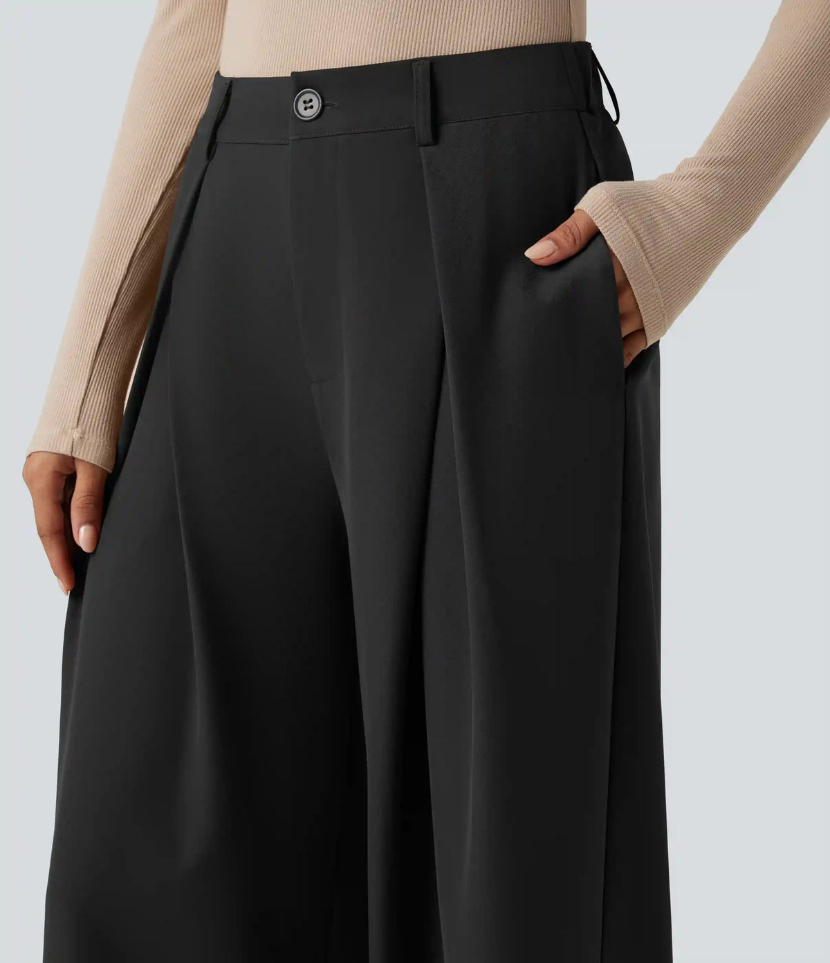 High-waisted Work Wide-leg Pants with Pockets