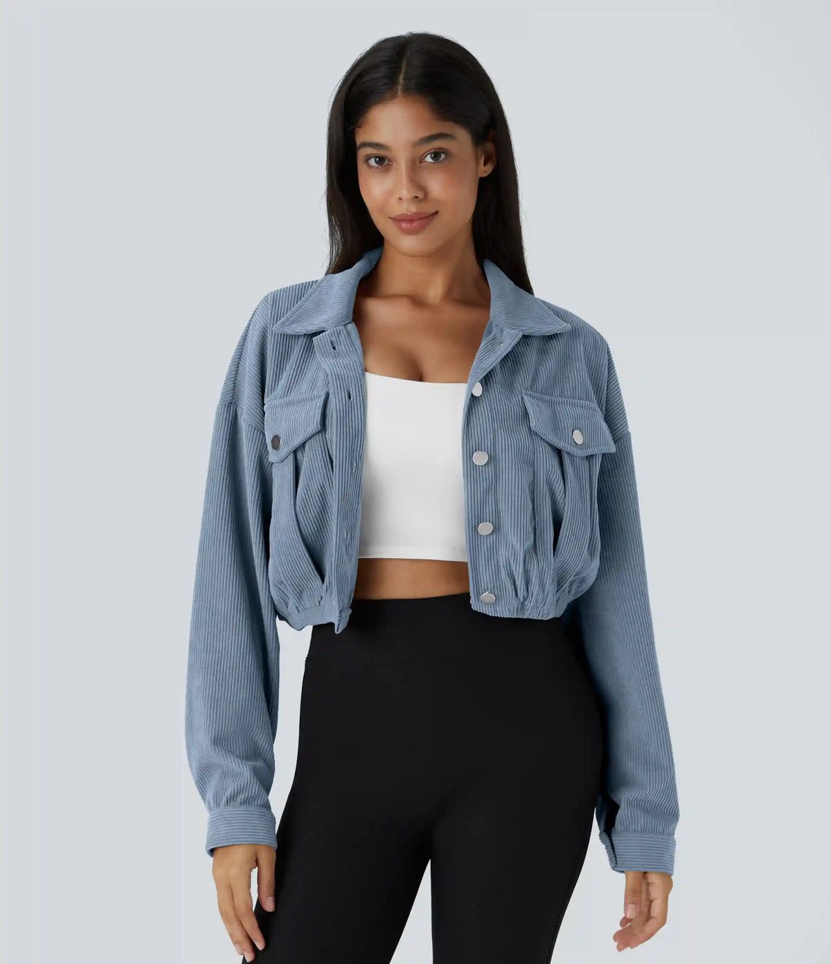 Pocket Cropped Corduroy Casual Jacket