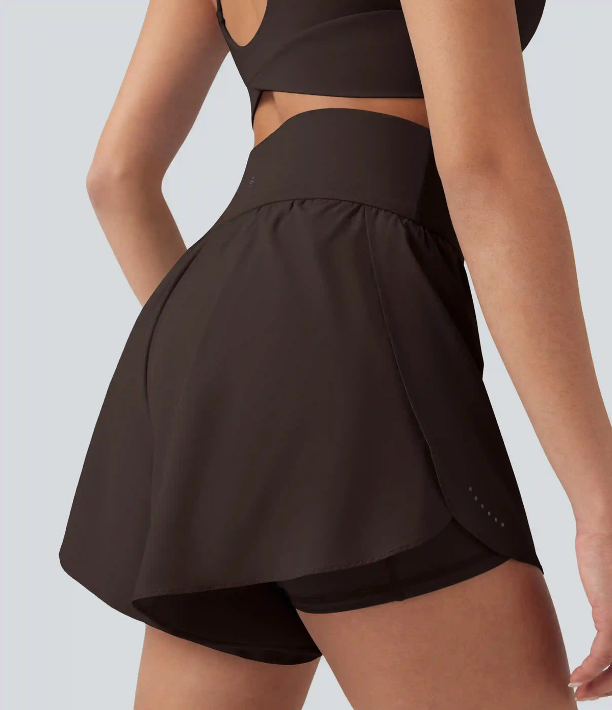 SoftlyZero™ QuickDry High Waisted Tummy Control Reflective Dots Crossover Hem 2-in-1 Running Shorts 5'' with Pockets
